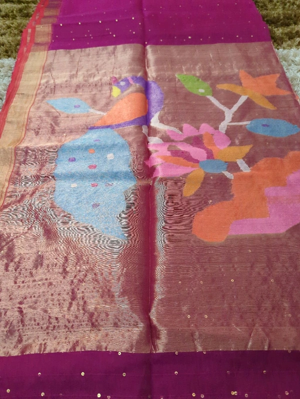 Muslin Sequence With Jamdhani Pallu - Violet Eggplant 8