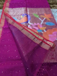 Muslin Sequence With Jamdhani Pallu - Violet Eggplant 8