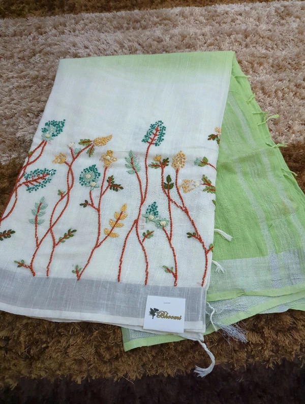 Soft Lenin With Hand Work - green
