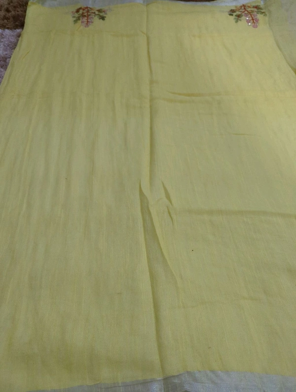 Soft Lenin With Hand Work - Yellow
