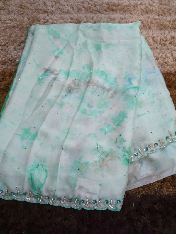 Satin With Maggam Work - White