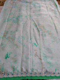 Satin With Maggam Work - White