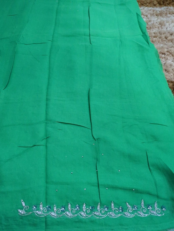 Satin With Maggam Work - White