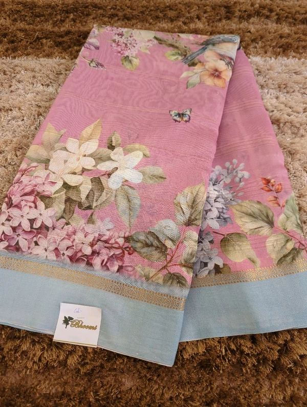 Pure Handloom Chanderi Pattu Digital  - blue