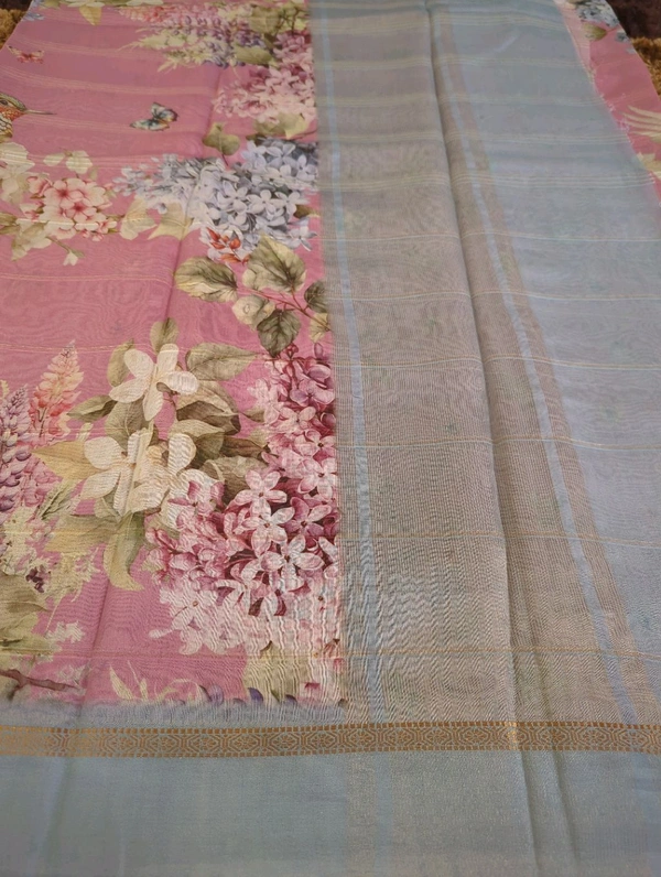 Pure Handloom Chanderi Pattu Digital  - blue