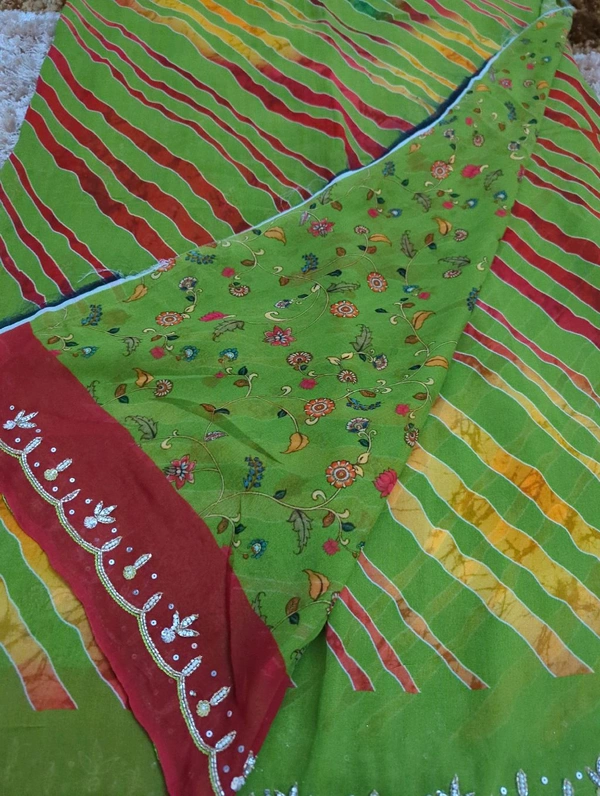 Pure Georgette With Handwork  - Green