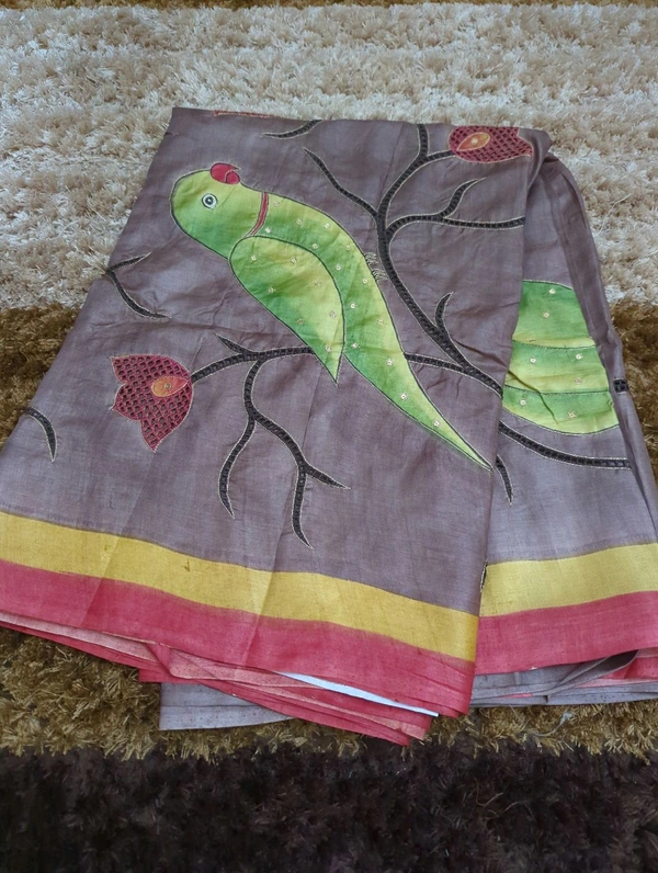 Pure Handloom Tusser Designer  - Morocco Brown