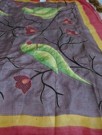 Pure Handloom Tusser Designer  - Morocco Brown