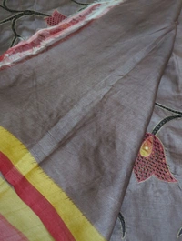 Pure Handloom Tusser Designer  - Morocco Brown