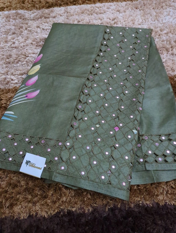 Pure Handloom Tusser Designer  - Glade Green
