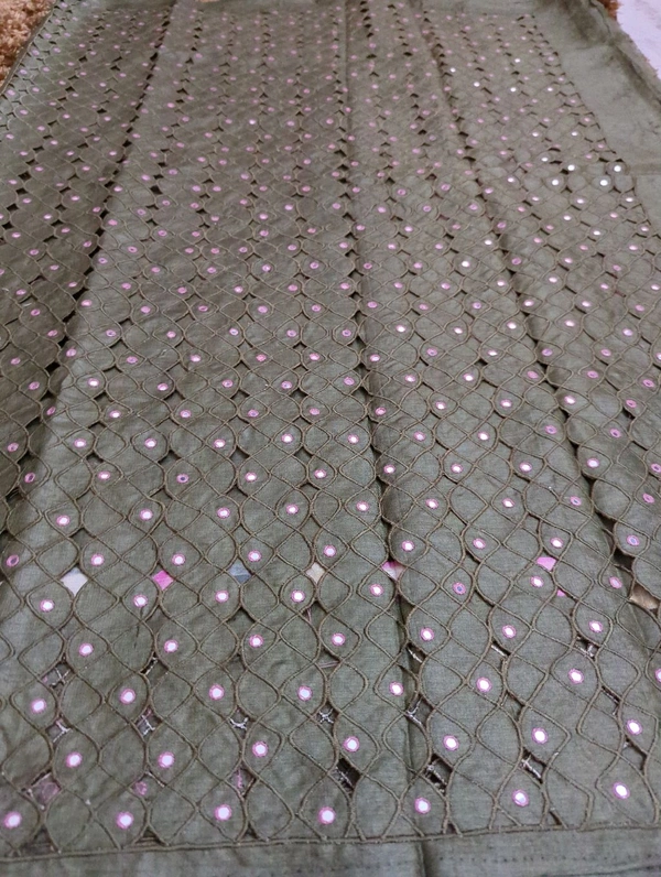 Pure Handloom Tusser Designer  - Glade Green