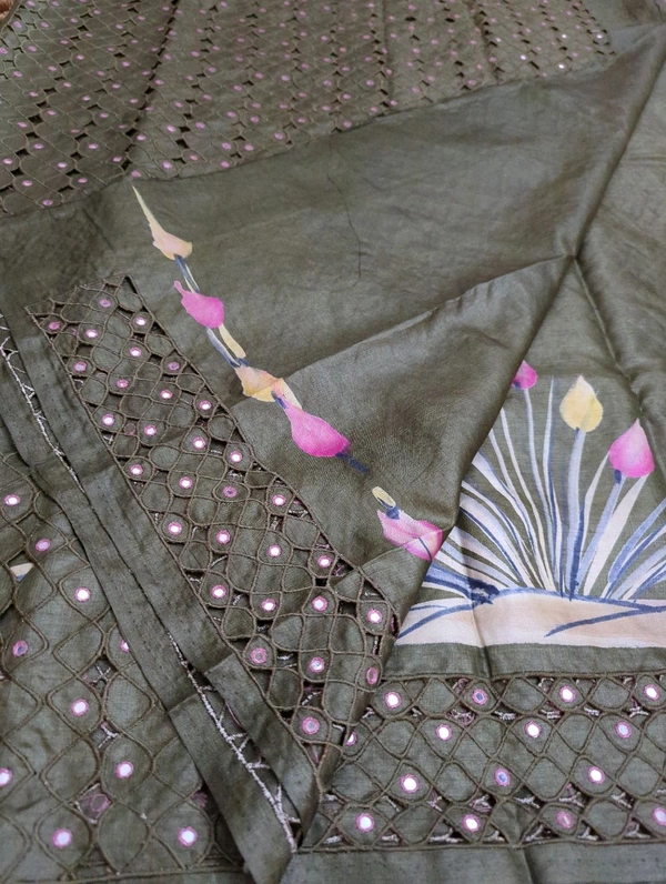 Pure Handloom Tusser Designer  - Glade Green