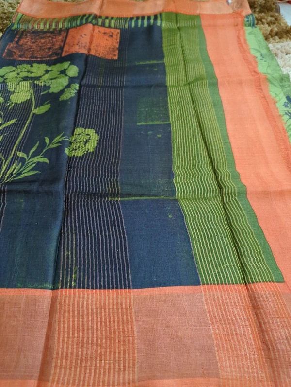 Pure Handloom Tusser Digital  - Glade Green