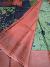 Pure Handloom Tusser Digital  - Glade Green