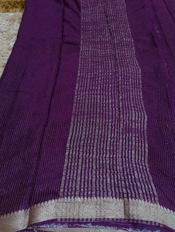 Pure Chinnon With Bandhej Blouse  - Purple