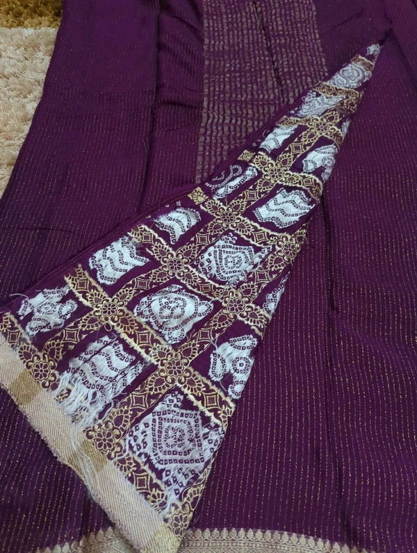 Pure Chinnon With Bandhej Blouse  - Purple