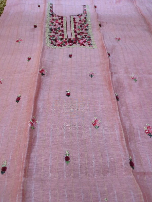 Pure Handloom Lenin Silk Unstitched Suit  - Sundown