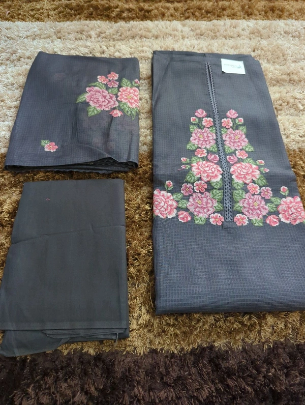 Pure Kota Embroidery Unstitched Suit  - Mine Shaft