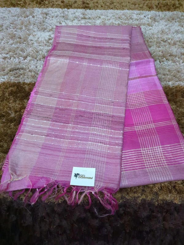 Pure Handloom Tusser Kora - Blush Pink