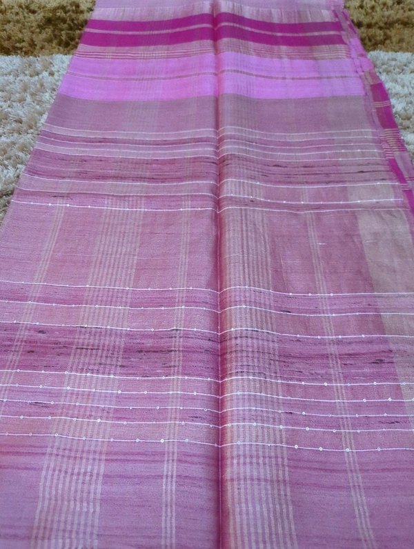 Pure Handloom Tusser Kora - Blush Pink