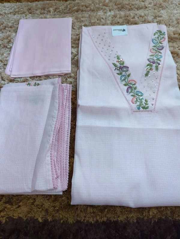 Pure Kota 3 Piece Material  - Pink