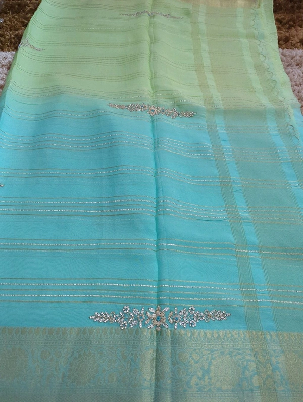 Pure Organza Handwork - sky blue