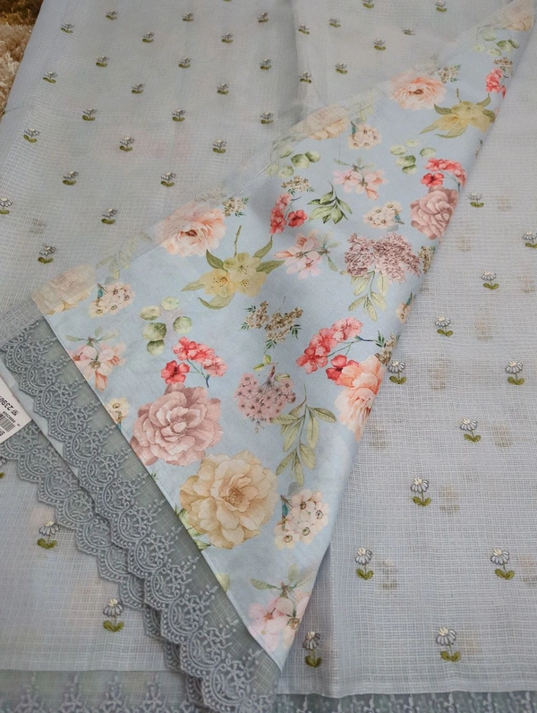 Designer Kota Embroidery  - Gray