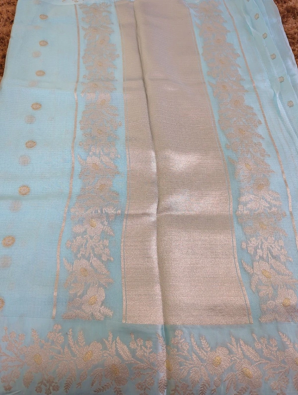 Pure Kota Mushru Weaving  - sky blue