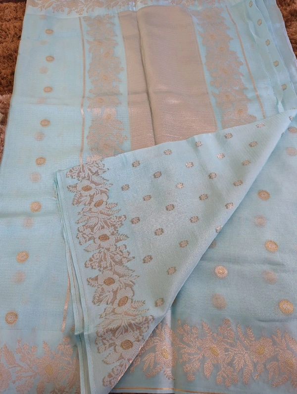 Pure Kota Mushru Weaving  - sky blue