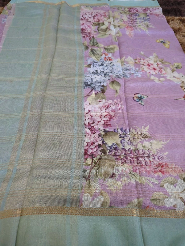 Pure Handloom Chanderi Pattu Digital  - green