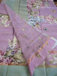 Pure Handloom Chanderi Pattu Digital  - green