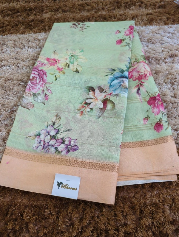 Pure Handloom Chanderi Pattu Digital  - orange