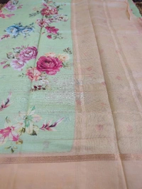 Pure Handloom Chanderi Pattu Digital  - orange