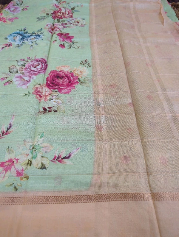 Pure Handloom Chanderi Pattu Digital  - orange