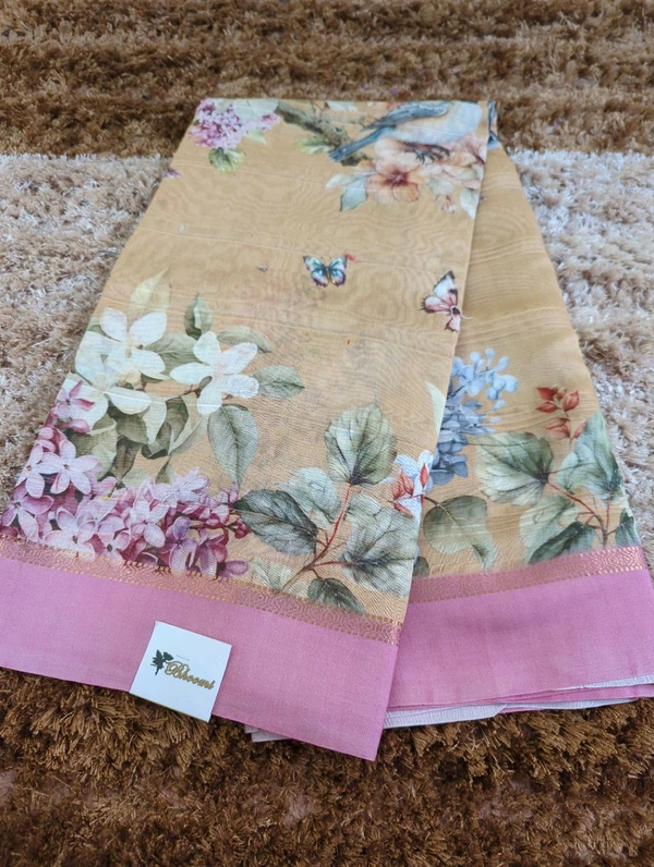 Pure Handloom Chanderi Pattu Digital  - pink