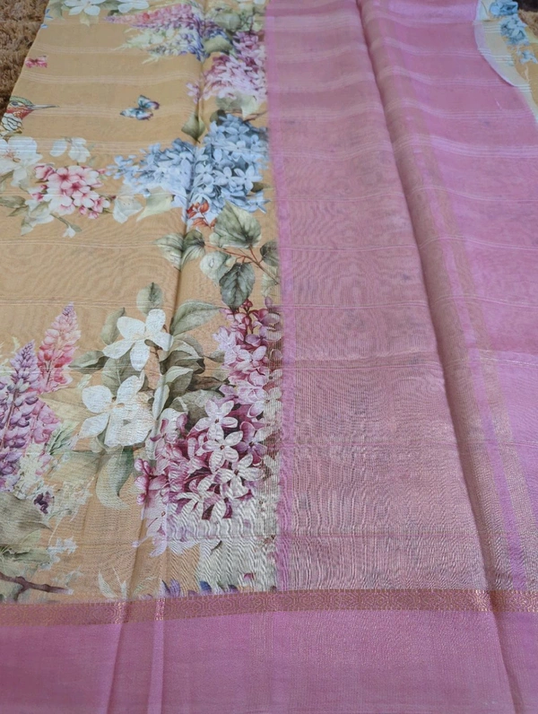 Pure Handloom Chanderi Pattu Digital  - pink