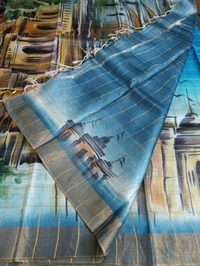 Pure Handloom Tusser Checks  - Jungle Mist