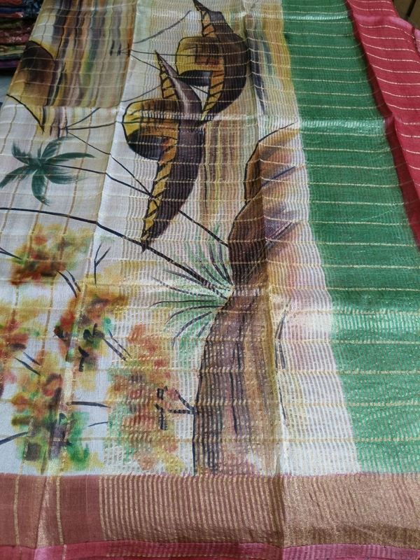 Pure Handloom Tusser Checks  - light green