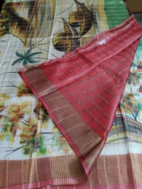 Pure Handloom Tusser Checks  - light green