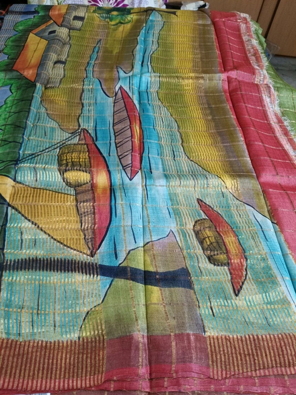 Pure Handloom Tusser Checks  - Summer Green
