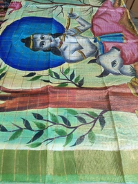 Pure Handloom Tusser Checks  - Kashmir Blue