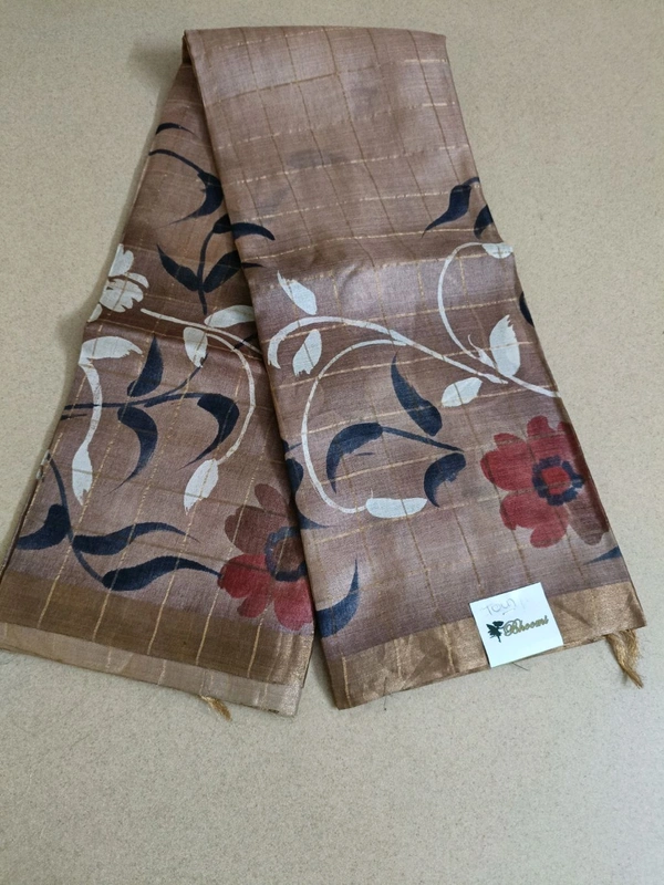 Pure Handloom Tusser Checks  - Cameo