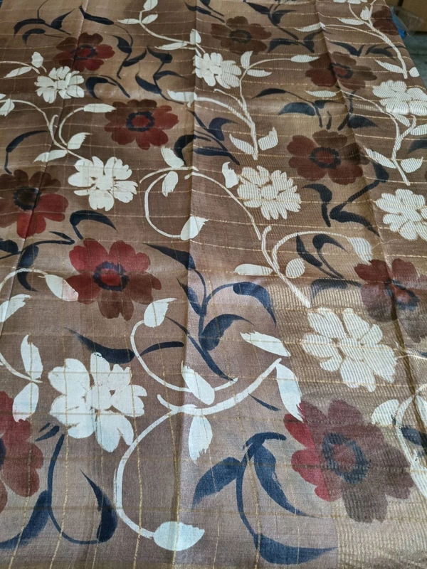 Pure Handloom Tusser Checks  - Cameo
