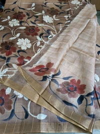 Pure Handloom Tusser Checks  - Cameo