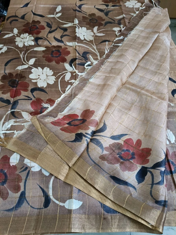 Pure Handloom Tusser Checks  - Cameo