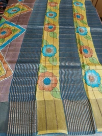 Pure Handloom Tusser Checks  - Green