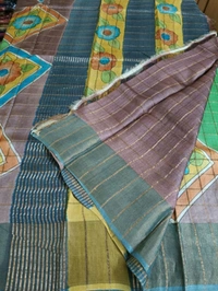 Pure Handloom Tusser Checks  - Green