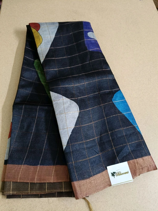 Pure Handloom Tusser Checks  - Black