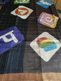 Pure Handloom Tusser Checks  - Black