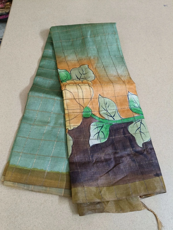 Pure Handloom Tusser Checks  - Sinbad